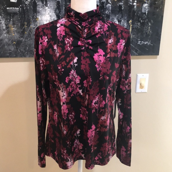 NWT Rachel Roy Womens Floral Knit Scrunched Turtleneck Long Sleeved Blouse-XL - Picture 1 of 9